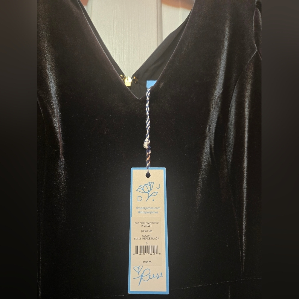 NWT,Draper James,Love Circle, Luxury Black Velvet, Midi Dress,Stunning,Size 0 - Picture 7 of 10